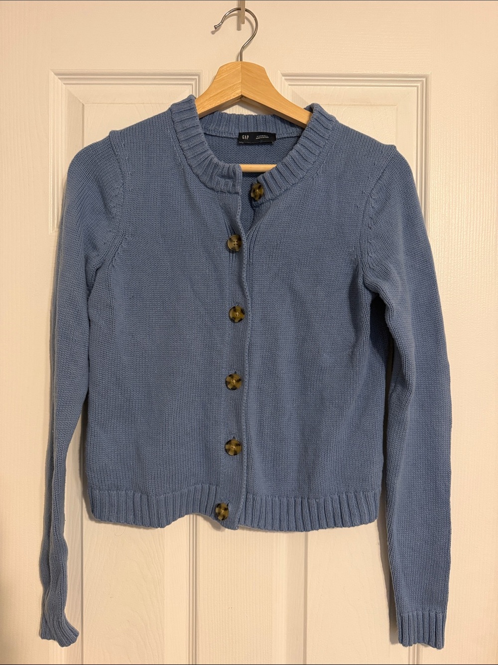 GAP Women's %100 Blue Button-Up Knit Cardigan
